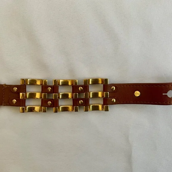 Henri Bendel Logo Cuff Bracelet Vintage Goldtone,  Tortoise & Rhinstone - Picture 4 of 7